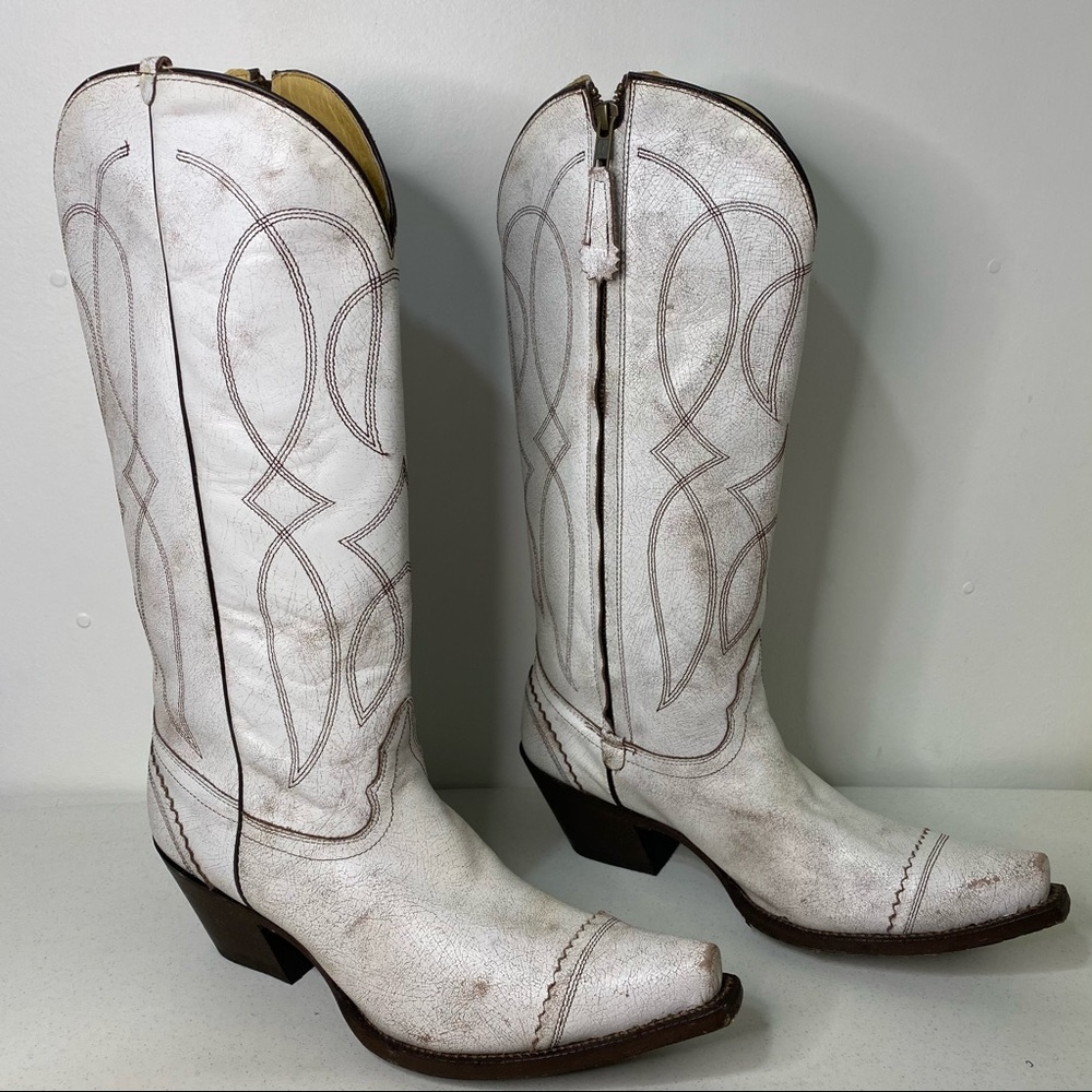 TONY LAMA Antiqued White Geneva Cowboy Boot SZ 9.5